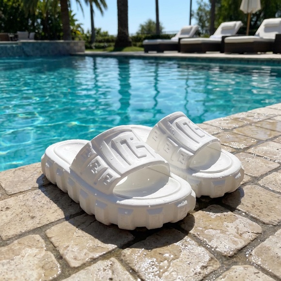 Balmain Shoes - Balmain White Ari Slides